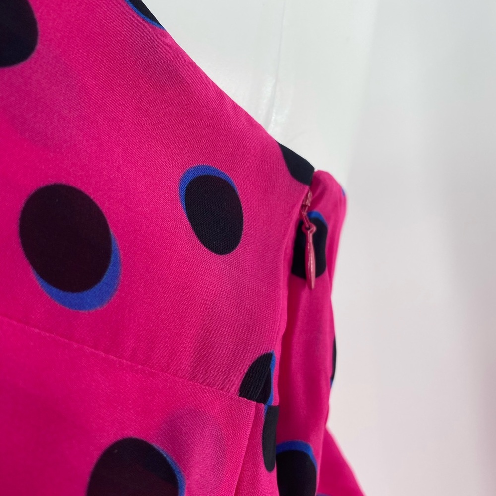 10 Crosby Derek Lam NWT Taula One Shoulder Ruffle Hem Dress Pink Polka Dots New - Picture 4 of 11